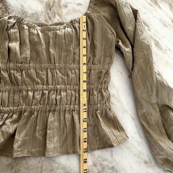 Off the Shoulder Long Sleeve Beige Peasant Top XL Smocked Boho Cottagecore - Picture 9 of 9